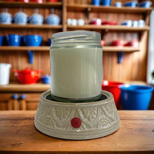 The Candle Daddy Wax Melt and Candle Warmer - Safe No Flame/No Bulb - Ceramic Cream Decorative Etched