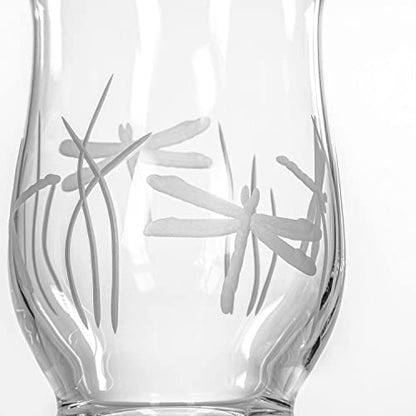 Rolf Glass Dragonfly Glass Hurricane Candleholder | 8-inch Engraved Hurricane Vase | Lead-Free Glass | Diamond-Wheel Engraved | Multi-use Pillar Candle Holder and Flower Vase - color: Hurricane Vase