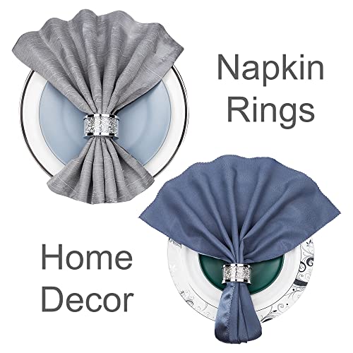 SHYFOY Silver Crushed Diamond Napkin Rings Set of 4,Bling Glass Table Decor | Stainless Steel Glass Frame Napkin Rings, Luxury Style for Wedding Receptions, Holiday and Banquet Table Arrangement - size: 4 Pieces