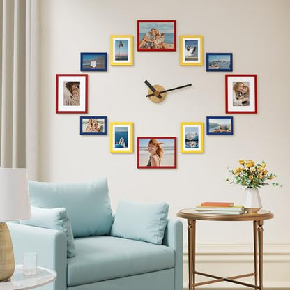 Vittanly 12 Pack Gallery Wall Frame Set, Red, Yellow, Blue | Gallery Wall Frame Set: 4pcs 8x10, 4pcs 5x7 & 4pcs 4x6 Photos for Wall & Table, Picture Frames made of Engineered Wood - color: Red & Yellow & Blue
