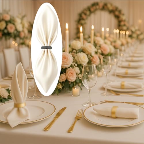 12 Pcs Stainless Steel Napkin Rings - Black Napkin Holder(Semicircle) | Matt Gold Napkin Holder Buckles for Table Kitchen Dinner Party Wedding Christmas Party - size: 12Pcs Black