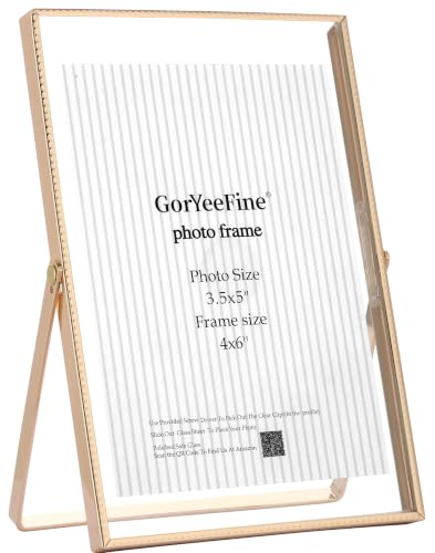 Gold 4x6'' Floating Picture Frame,For Photo Sizes( 3.5x5'' or 2x3''),Beautiful Metal Beaded Edge Frames Adjustable Tabletop/Shelf Photo Frame,Classy Gift Choice for Wedding,Birthday or Christmas Gift - color: Gold, size: 4x6'' (1PK)