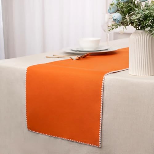100% Cotton Table Runner - 72x13 Inch, Decorative Hemstitched Table Runner, Durable & Elegant for Dining Table, Wedding, Restaurant, Oeko-TEX Certified - Orange - color: Orange