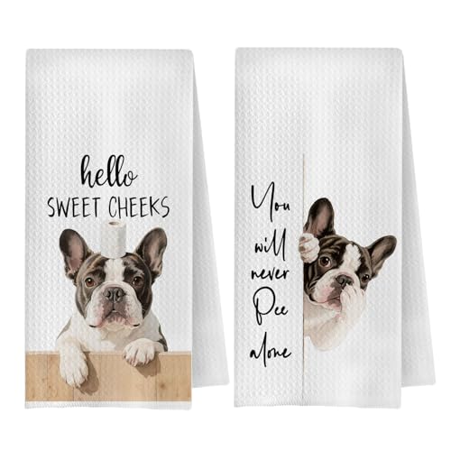 Funny French Bulldog Bathroom Hand Towels, Gifts for French Bulldog Lovers, Hello Sweet Cheeks Frenchie Dog Decorative Hand Towel for Bathroom Washroom Toilet, 16x24 Inch Set of 2 - color: French Bulldog