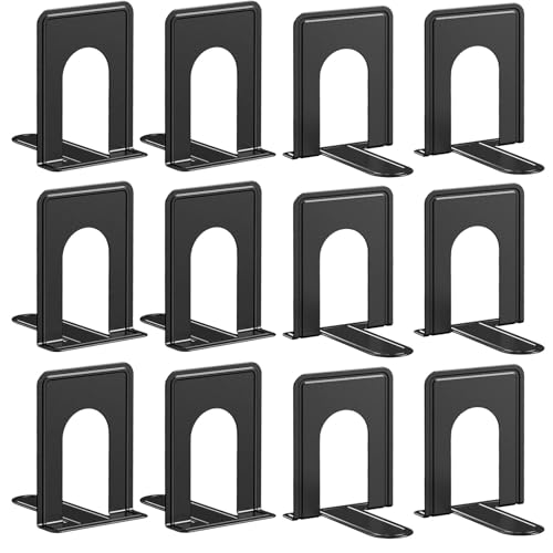 Optomni Book Ends, Bookend Supports Heavy Duty Metal Bookend Support, Book Ends Supports for Shelves Decor Home Office School (6 Pairs/12 Pieces, Black) - color: Black, size: 6 Pairs/12 Pieces