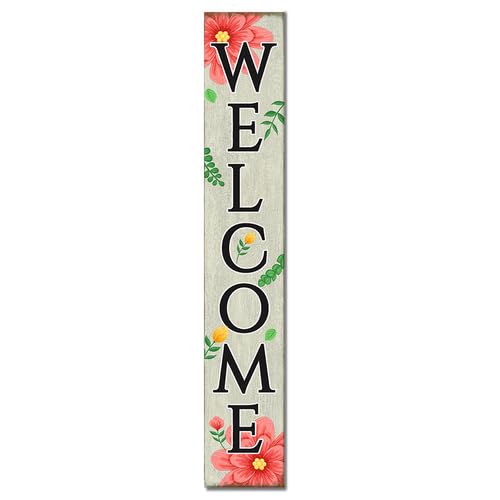 Welcome Sign Front Door Spring Welcome Porch Signs Front Door Floral Decor Farmhouse Porch Vertical Wooden Plaque Entryway Home Outdoor Seasonal Decoration 8x64inch - color: U- 10, size: 8x64inch