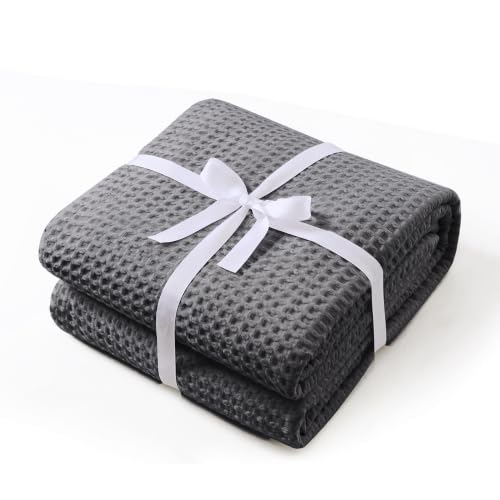 100% Egyptian Cotton Waffle Weave Throw Blanket for Bed Couch Sofa Home Decor, Soft Lightweight Bed & Couch Blanket for All Seasons (Dark Grey - Twin Size - 66 * 90") - color: Dark Grey, size: Twin - 66*90''