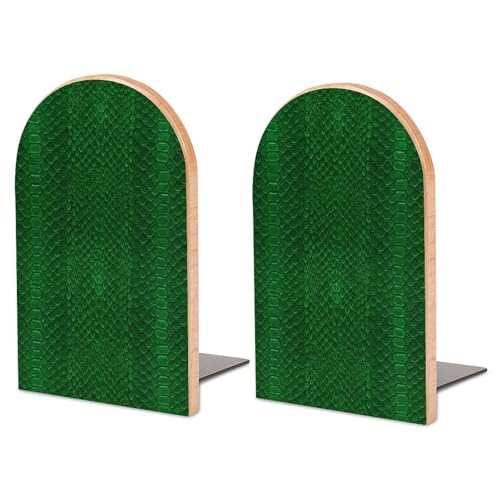 Green Snake Skin Retro Book Ends Decorative Bookends for Shelves Wood Book Stopper for Home Office Desk to Hold Books 6.7x4.7 Inch Bookshelf Decor 1 Pair - color: Style-5