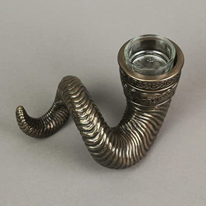 Veronese Design 4 3/8 Inch Tall Nordic Viking Ram Horn Tealight Candle Holder Cold Cast Bronzed Resin Sculpture