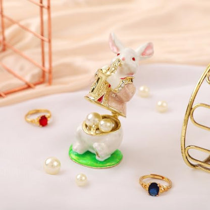 QIFU Hand Painted Pink Rabbit Style Enamel Small Trinket Box, Elegant Jewlery Box for Small Jewerly - style: Rabbit