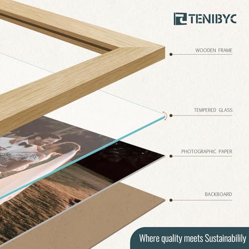 9x12 Frame Set of 3 - Natural Oak, 9 x 12 Wood Picture Frame, HD Tempered Glass, Table or Wall Display - color: Oak, size: 9 X 12, style: 3 Pack