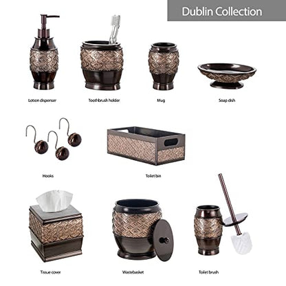Creative Scents Dublin Brown 6 Piece Resin Bathroom Accessories Set | Includes Toilet Brush and Holder, Tissue Box Cover, Soap Dispenser, Toothbrush Holder, Tumbler Cup & Soap Dish - style: 6 Piece Set
