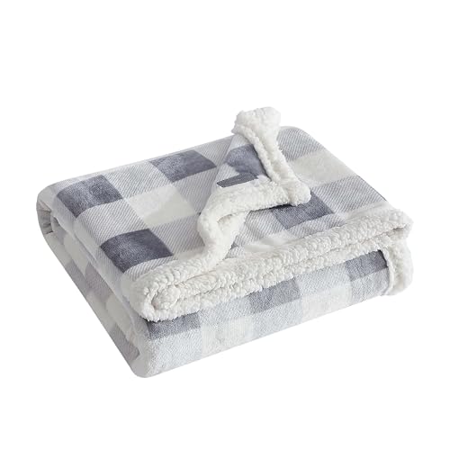 Eddie Bauer - Throw Blanket, Brushed Fleece & Plush Sherpa Soft Blanket, Throw Blanket for Couch & Bed (Mountain Plaid Chrome Grey, 50" x 60") - color: Mountain Plaid, size: 50" x 60"