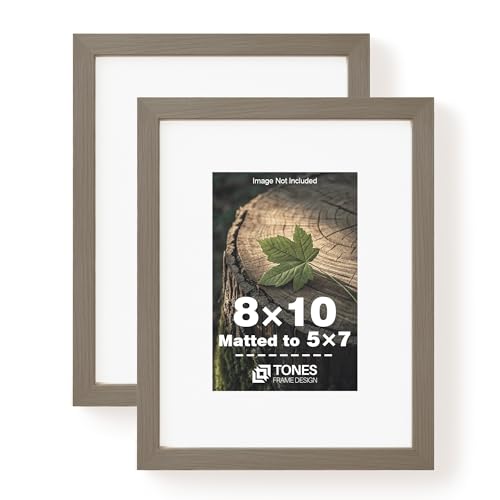 TONES FRAME DESIGN 8x10 Picture Frame with 5x7 Mat Set of 2 Brown 8 x 10 Photo Frames Oak Solid Wood Veneer Finish and Shatterproof Plexiglass for Tabletop Gallery Wall Home Decor - color: Dark Oak, size: 8x10 - 2 Pack