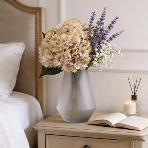 Kimura's Cabin 6pcs Hydrangea Artificiales Flowers Faux Hydrangeas,Cream | Silk Fake Hydrangea with Stems,Wedding Party Bouquets Arrangements,Autumn Home Table Centerpieces,Farmhouse Garden Decor - color: Beige