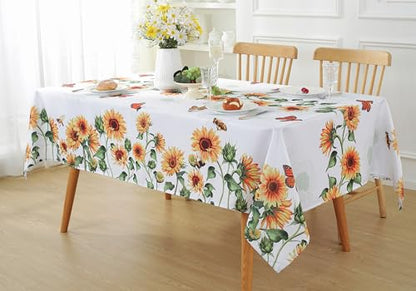 SASTYBALE Sunflower Tablecloth, White, 60x120 Inch Rectangle | Polyester, Spill-Proof, Dust-Proof, Wrinkle-Free, Spring Summer Garden Parties - color: Sunflowers, size: 120" x 60" (Rectangular)