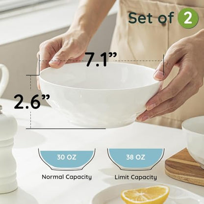 HOMBENE Soup Bowls, 7 Inch Oatmeal Bowls, Kitchen Bowl Set, Microwave and Dishwasher Safe, Scratch Resistant, Set of 2 - color: White, size: 7 IN