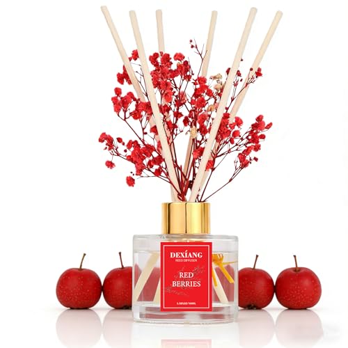Reed Diffuser Set,3.38 fl oz (100 ml) - Red Berrie Oil Diffusers with 6 Reed Sticks for Bathroom Shelf Decor - color: Red Berrie