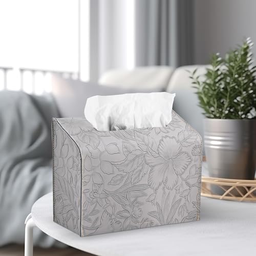 Leather Cover for Disposable Paper Hand Towel Box, Compatible with Kleenex Paper Hand Towel(1-Carved Grey) - color: 1-carved Grey