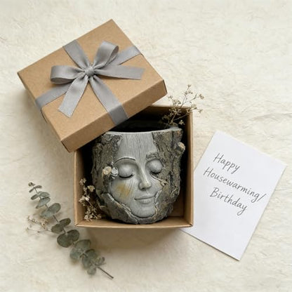 Face Planter Pot with Drainage Hole, 5" Resin Tree Stump Head Planter for Indoor Outdoor Plants, Cute Succulent Pots for Home Garden Decor, Plant Lover Gifts