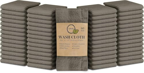 100% Cotton Ring Spun Wash Cloths – Bulk Pack of Washcloths – 12x12 Inches – Wash Cloth for Face, Highly Absorbent, Soft and Face Towels (Taupe, 60 Pack) - color: Taupe, size: 60 Pack