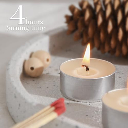 Natural Ivory White Beeswax Tealight Candles in Metal Aluminum Cup, 12-Pack | Organic, Small Candle, Unscented, Smokeless, 4-5 Hours Burning, Natural smell, 100% Pure Beeswax, Cotton wick, Clean Burn