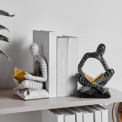 BANOMII Heavy Duty Book Ends for Shelves, Thinker Decorative Bookends for Heavy Books, Unique Book Stoppers to Hold Book, Bookshelf Accessories, Modern Home Office Decor Aesthetic Black & White - style: Readers