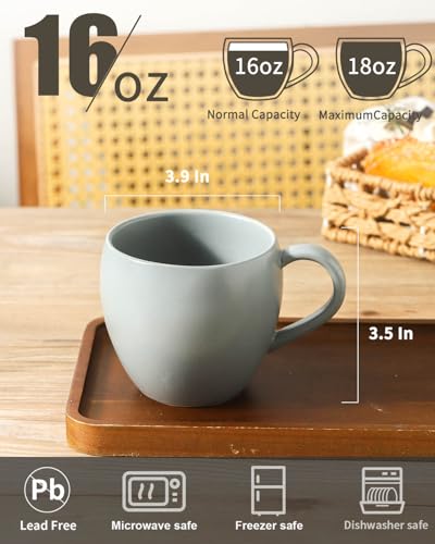 Coffee Mugs Set of 4, 16 oz Ceramic Coffee Cups for Latte, Tea, Milk, Cereal, Cappuccino, Stoneware Tea Cups for Housewarming Wedding Gifts, Microwave & Dishwasher Safe, Pebble Gray - color: Pebble Gray