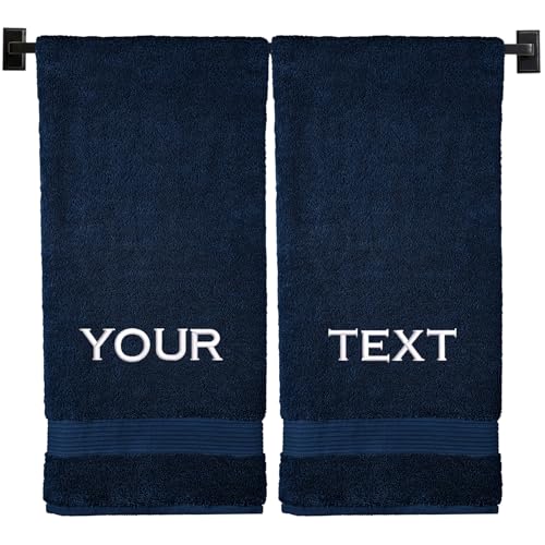 Personalized Bath Towels - Choose from 12 Fonts, 100% Cotton, Made in The USA, Luxury Hotel Quality, Embroidered Towels (2 Bath Towels, Navy) - color: Navy