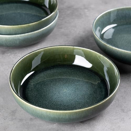 GBhome 8.75'' Large Ceramic Pasta Bowls, 38oz Stoneware Pasta Serving Bowls Set of 4 for Kitchen, Wide Bowls for Fruit,Pasta,Salad,Oatmeal,Meal, Microwave Safe, Reactive Glaze-Earth Green - color: Earth Green