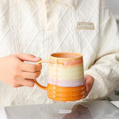 Mkour 23oz Extra Large Ceramic Coffee Mugs, Handmade Cup, Big Tea Cups with Large Handle for Office and Home, Microwave and Dishwasher Safe (Orange) - color: Orange
