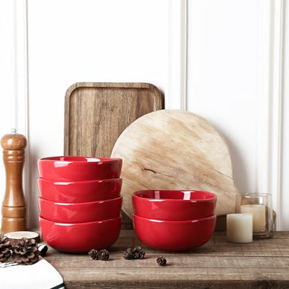 vicrays Ceramic Cereal Bowls Set - Porcelain 26 Ounce Soup Salad Bowls Set - Rice Dessert Cream Bowls Set - Chip Resistant Dishwasher Microwave Safe - Set of 6 (Red) - color: Red
