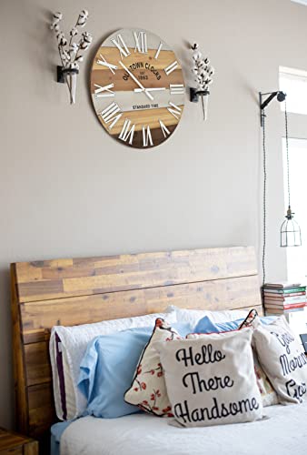24" Wooden Multi-Color Maritime Coastal Beach Large Roman Wall Clock (Wood, 24 inch) - color: Roman Wood, size: 24 inch