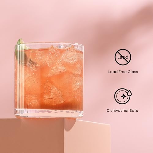 JoyJolt Elle 10oz Double Old Fashioned Whiskey Glasses - Set of 2, Lead-Free Glassware, Dishwasher Safe, Vintage Style Drinking Glasses - style: Whisky Glasses