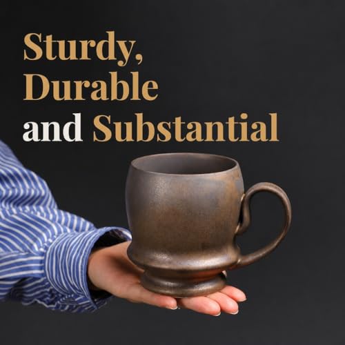 17oz Big Unique Handmade Pottery Coffee Mug with Comfortable Big handle, Reactive Glaze Ceramic Coffee Mug, Artisanal Stoneware Tea Mug,Lead-free Clay, Microwave and Dishwasher safe (Gilt) - color: Gilt