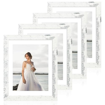 iRahmen 10x12 Picture Frame with Mat 8x10 - High Definition Real Glass Wooden Photo Frames for Tabletop Display and Wall Mounting (Distressed White, Set of 4) - color: Distressed White, size: 10X12