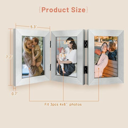 Golden State Art, 4x6 Triple Picture Frame Silver- Real Glass, 1 Pack | Trifold Photo Frame Vertical Display for Desktop - Three Folding Picture Collage - color: Silver, size: 4x6(1 Pack)