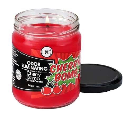 Cherry Bomb Odor Eliminating Highly Fragranced Candle - Eliminates 95% of Pet, Smoke, Food, and Other Smells Quickly - Up to 80 Hour Burn time - 12 Ounce Premium Soy Blend - color: Cherry Bomb