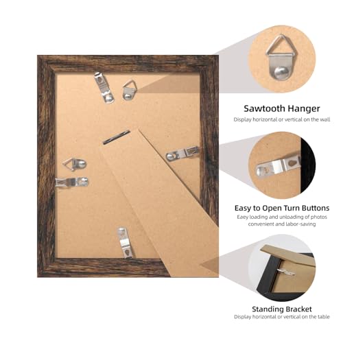 iRahmen 6x8 Picture Frame with Mat 4x6 - High Definition Real Glass Wooden Photo Frames for Tabletop Display and Wall Mounting (Brown, Set of 4) - color: Brown, size: 6X8