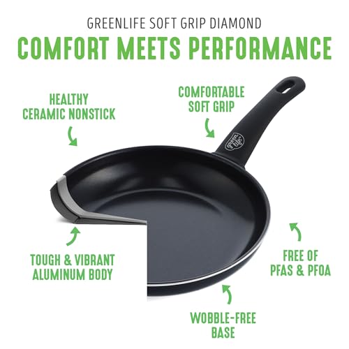 GreenLife 16 Piece Ceramic Nonstick Pots & Pans Cookware Set, Black | PFAS-Free Nonstick Coating, Stockpot, Frying Pans, Saucepans, Sauté Pan, Stay-Cool Handles, Dishwasher & Oven Safe up to 350F - color: Black, style: Soft Grip