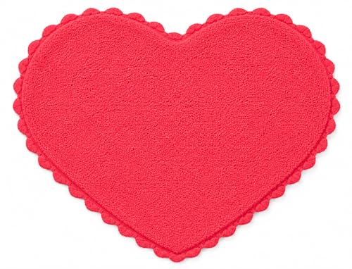 Royal Blaze Crochet Bath Rug 100% Cotton Reversible, 28”x28” Red Heart Shaped Bath Mat, Reversible Plush Tufted Loop Design with Decorative Edges, Thick Bathroom Rug - color: Bright Red, size: 28"x28" Heart