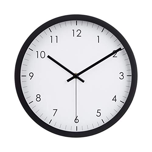 Amazon Basics Classic 12" Round Wall Clock, Easy to Read, Silent Non Ticking, Battery Operated, Black - size: (Pack of 1)