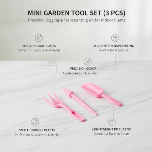 Indoor Plant Enthusiasts Mini Garden Tool Set, 3-Piece Precision Kit for Small Pots and Decorative Containers, Lightweight PP Plastic