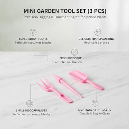 Indoor Plant Enthusiasts Mini Garden Tool Set, 3-Piece Precision Kit for Small Pots and Decorative Containers, Lightweight PP Plastic