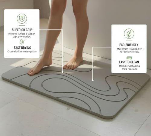 Premium Stone Bath Mat Diatomaceous Earth Ultra Absorbent Quick Drying Easy to Clean Non-Slip Diatomite Stone Bath Shower Mat Ideal for Bathroom Floor (Light Grey) - color: Light Grey