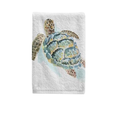 ALAZA Turtle Hand Towels Bathroom Set of 2,Beach Ocean Theme Bath Hand Towels 100% Cotton Soft Absorbent Decorative Fingertip Towel Face Towel, 15.5x29.5 inch,Watercolor Swimming Sea Turtle - color: White