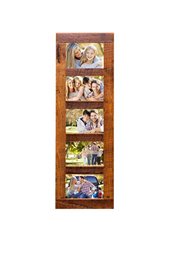 Rustic Wooden Collage Picture Frame, Wood Multi Photo Holder for Wall, Horizontal and Vertical Display, Reclaimed Barnwood, 5 Openings each 5x7 - size: 5 Openings