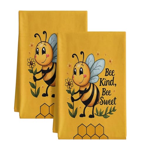 Charming Yellow Bee Kitchen Towels Set of 2 Dish Towels Machine Washable, Lightweight Style, for Women, New Home Celebration, Quick Drying Dishcloth Decor for Kitchen Bathroom Home - color: Charming Yellow Bee