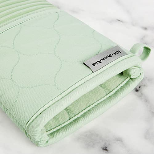 KITCHENAID Quilted Cotton Terry Cloth Oven Mitt, Pot Holder, Kitchen Towel 4-Pack Set, Heat Resistant, Silicone Grip, 16"x26", 7"x13" & 7"x10", Pistachio - color: Pistachio