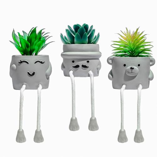 Small Fake Plant Office Desk Decor - shelf sitters with dangling legs - Desk Plants for Office Decorations for Work - Decorative Plants Decor - Fake Succulents Plants Artificial Home Decor Shelf - size: collection B (set of 3)